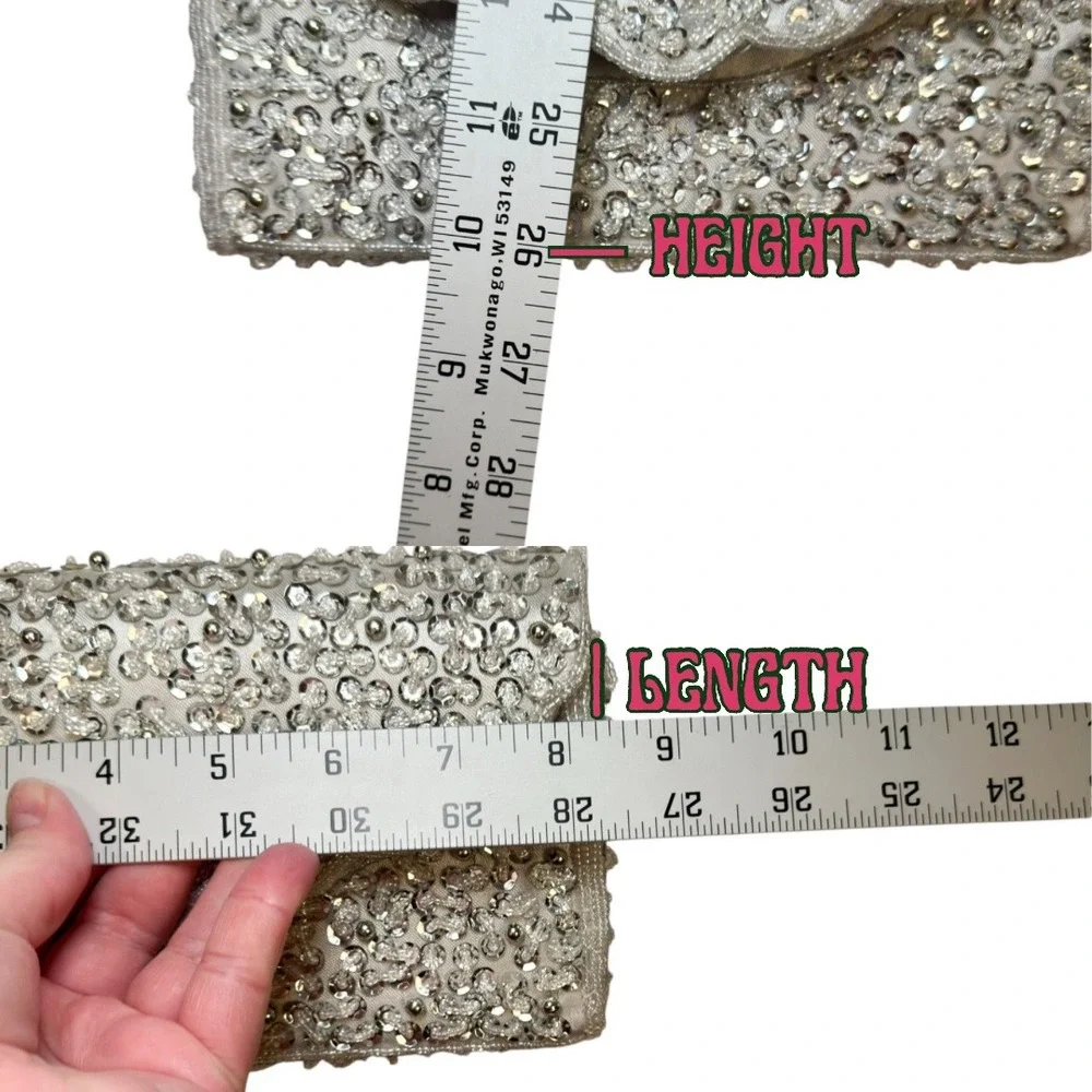 Unbranded Beaded Sequin Clutch OS Silver Scalloped Evening Bag Vintage Glam